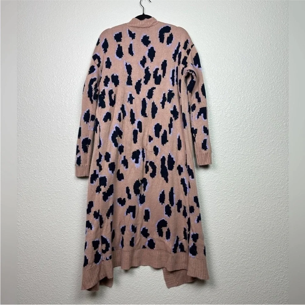 G by Giuliana Duster Cardigan Leopard Print Brown Black Knit Sweater Lilac Large